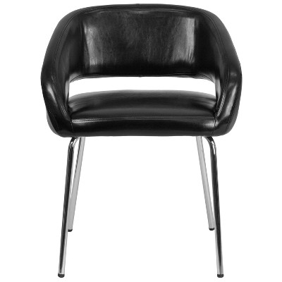 Contemporary Black LeatherSoft Lounge Chair with Chrome Legs