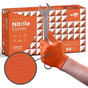 WeCare Diamond Textured Orange Nitrile Gloves, 8 Mil Thickness - Perfect for Industrial & Automotive Work - 1 of 4