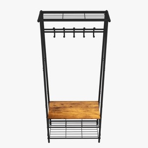 4 in 1 coat rack and shoe bench, 4-tier entrance hall tree with 5 hooks, multi-function hallway storage rack, bathroom, hallway - 1 of 4