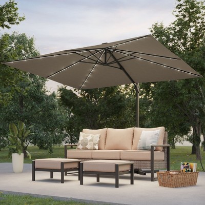 Sonkuki 10x8FT Round Offset Outdoor Patio Solar LED Cantilever Umbrella, 360° Rotation and Canopy Angle Adjustment