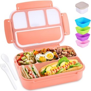 Bento Box Adult Lunch Box, Containers for Adults Men Women with 4 Compartments, Lunchable Food Container with Utensils - 1 of 4
