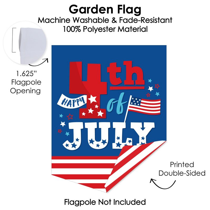 Big Dot of Happiness Firecracker 4th of July - Outdoor Home Decorations - Double-Sided Red, White and Royal Blue Party Garden Flag - 12 x 15.25 inches, 3 of 9
