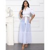 Clearlove Womens Mesh See Through Shirts Puff Sleeve Long Dresses Belt V Neck Button Down Flowy Ruffled Casual Club Party Outfit - 4 of 4