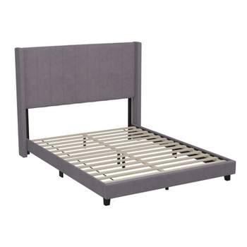 Emma and Oliver Upholstered Platform Bed with Vertical Channel Stitch Detail and Engineered Wood Frame - No Box Spring Required