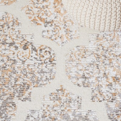 Ivory and Gold Handmade Wool and Viscose Runner Rug