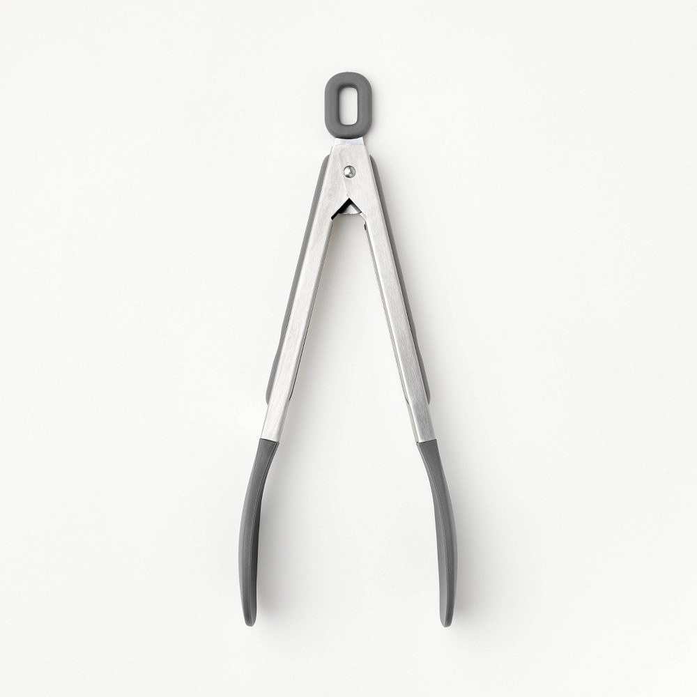9" Stainless Steel Tong with Silicone Tip Dark Gray - Figmint™: Kitchen Tongs, Dishwasher-Safe, 11.02" Length