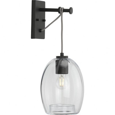 Progress Lighting Caisson 1-Light Wall Bracket Graphite Clear Glass Shade