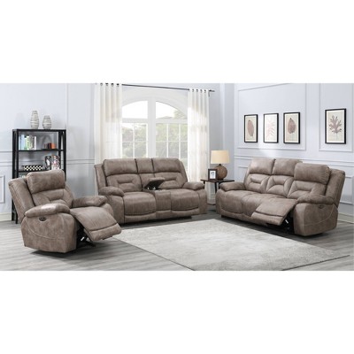 Desert Sand 86" Contemporary Power Reclining Faux Leather Sofa