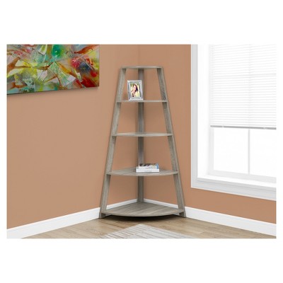 Dark Taupe 60" Corner Etagere Bookcase with 4 Shelves