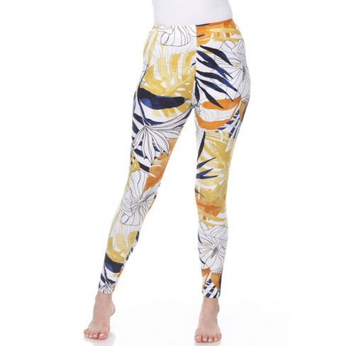 Women's Super Soft Tropical Printed Leggings White Tropical Flower One Size  Fits Most - White Mark