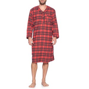 Ashford & Brooks Mens Flannel Plaid Long Sleep Shirt Henley Nightshirt - 1 of 4
