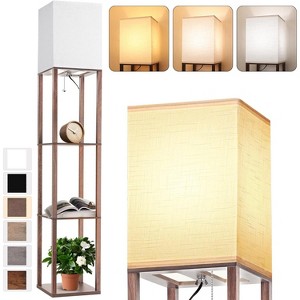 Floor Lamp with Shelves for Living Room, Shelf Floor Lamp with 3 CCT LED Bulb, Corner Display Standing Column Lamp - 1 of 4