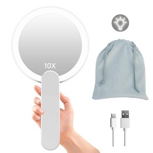 FASCINATE Handheld Mirror with Lights, 1X10X 2-Sided Magnifying with Swivel Handle, Perfect for Travel, Portable with USB Charging - 1 of 4