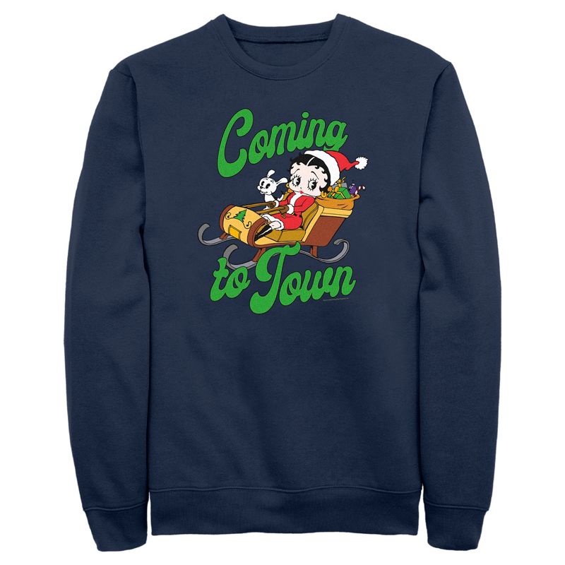Men's Betty Boop Christmas Coming to Town Pudgy Sweatshirt, 1 of 5