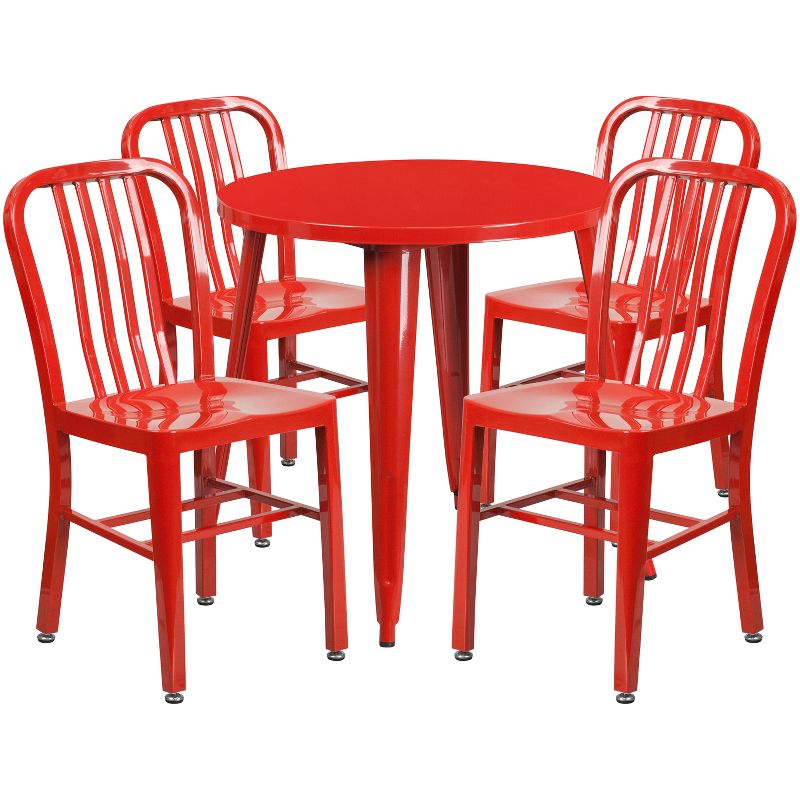 Flash Furniture Commercial Grade 30" Round Metal Indoor-Outdoor Table Set with 4 Vertical Slat Back Chairs, 1 of 5