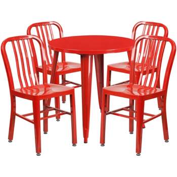 Flash Furniture Commercial Grade 30" Round Metal Indoor-Outdoor Table Set with 4 Vertical Slat Back Chairs