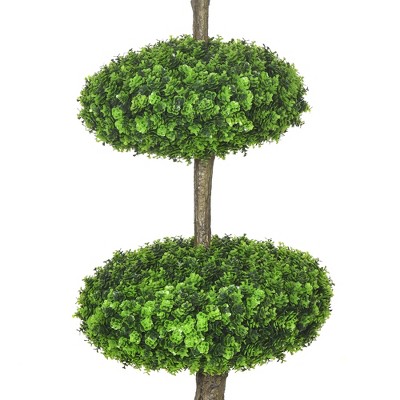 Set of 2 Green Plastic Boxwood Topiary Trees in Black Pots