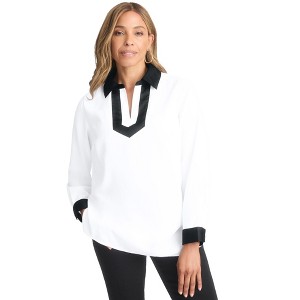 Jessica London Women's Plus Size Georgette Satin Trim Blouse - 1 of 4