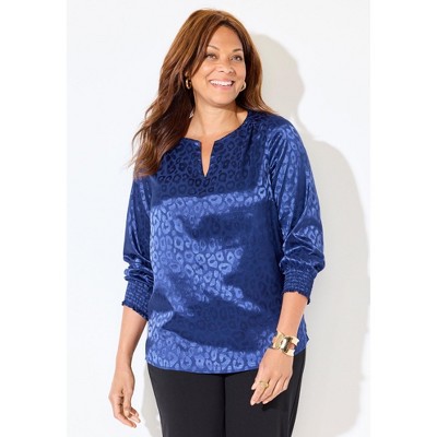 Catherines Satin Jacquard Peasant Blouse