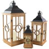 Northlight Set of 3 Natural Wood Candle Lanterns with Black Metal Tops 26.5" - 2 of 4