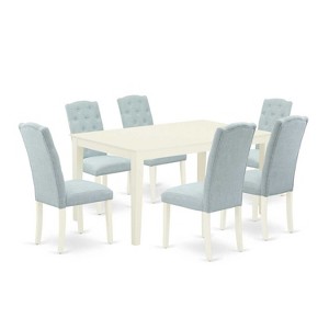 HomeStock 7-Piece Rectangle Linen White Finish Solid Wood Top Dining Table with 6-Parson Chairs - 1 of 4