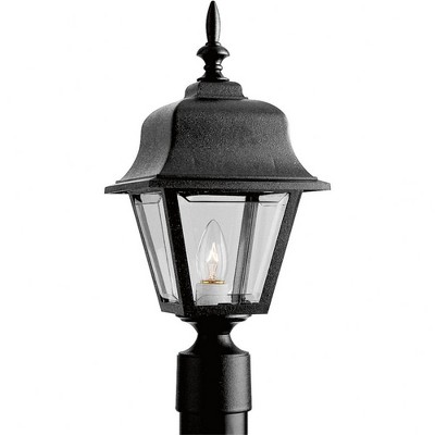 Progress Lighting, Open Face, 1-Light Post Lantern, Black, Clear Acrylic Panels, Porcelain, Wet Rated