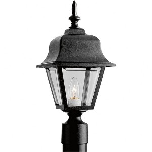 Progress Lighting, Open Face, 1-Light Post Lantern, Black, Clear Acrylic Panels, Porcelain, Wet Rated - 1 of 2