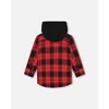 Deux par Deux Boy Plaid Flannel Shirt with Hoodie Red and Black - 3 of 4