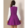 INSPIRE CHIC Women's Elegant Contrast Ruffle Stand Collar Bow Tie Puff Sleeve Office Dress - 3 of 4