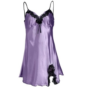 INSPIRE CHIC Women's Satin Lace Trim Sleepwear Nightgown Pajama Slip Dress - 1 of 4