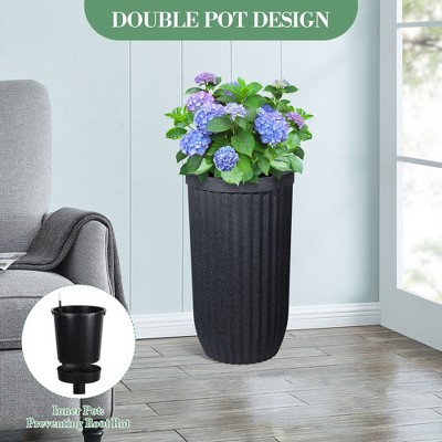 14.5 Inch Tall Planter Set of 2, Self Watering Plant Pot with Water Level Monitoring Device, Large Flower Pot with Hidden Wheels for Living Room