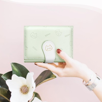 FATMOON Cute Cat Wallet for Women - Small & Portable PU Leather Bifold Card Holder with ID Window,Perfect for Daily Travel and Everyday Use