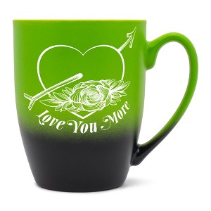 Elanze Designs Romantic Floral Valentines Coffee Cup Mug 12 Ounce Ceramic With Ombre Gradient Love You More Arrow Heart and Rose Green and Black - 1 of 4