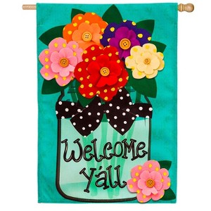 Evergreen Welcome Y'all Polka Dot Flowers Burlap House Flag- 28 x 44 Inches Outdoor Decor for Homes and Gardens - 1 of 4