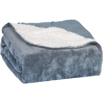 Gray and White Reversible Fleece Sherpa Throw Blanket 50" x 60"