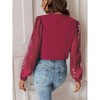 Women's V-Neck Bodysuit Long Sleeve Lace Sheer Solid Color - 4 of 4