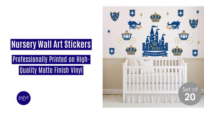 Big Dot of Happiness Royal Prince Charming - Peel and Stick Nursery and Kids Room Vinyl Wall Art Stickers - Wall Decals - Set of 20, 2 of 10, play video