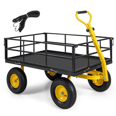 Tangkula Utility Garden Cart 900 lbs/400 kg(1200 lbs/545 kg) Heavy Duty Wagon Cart with Rotating Handle and Removable Sides