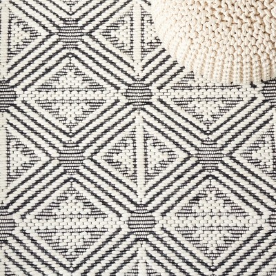 Ivory and Black Flat Woven Wool Rectangular Rug, 5' x 8'