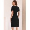 Allegra K Women's Work Business Round Neck Tweed Trim Short Sleeve Sheath Dress - 3 of 4