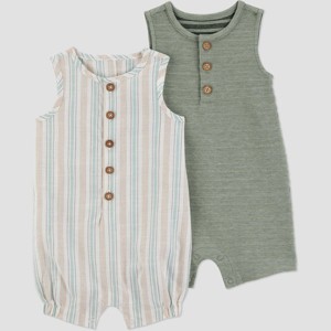 Carter's Just One You®️ Baby Boys' Striped 2pk Romper Set - Green - 1 of 4