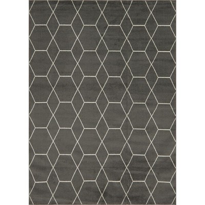 Elegant Dark Gray 9' x 12' Trellis Synthetic Area Rug