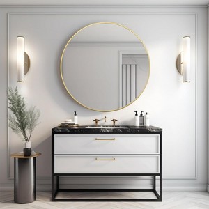 32 Inch Black Metal Framed Round Bathrrom Mirror for Wall. - 1 of 4