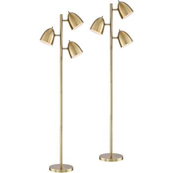 360 Lighting Aaron Mid Century Modern 64" Tall Standing Floor Lamps Set of 2 Lights Tree Adjustable 3-Light Gold Metal Aged Brass Finish Living Room