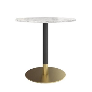 Nathan James Bistro Dining Table Faux Marble and Black Metal/Gold: Round, Pedestal Base, 2-Seater, 31" Width - 1 of 4