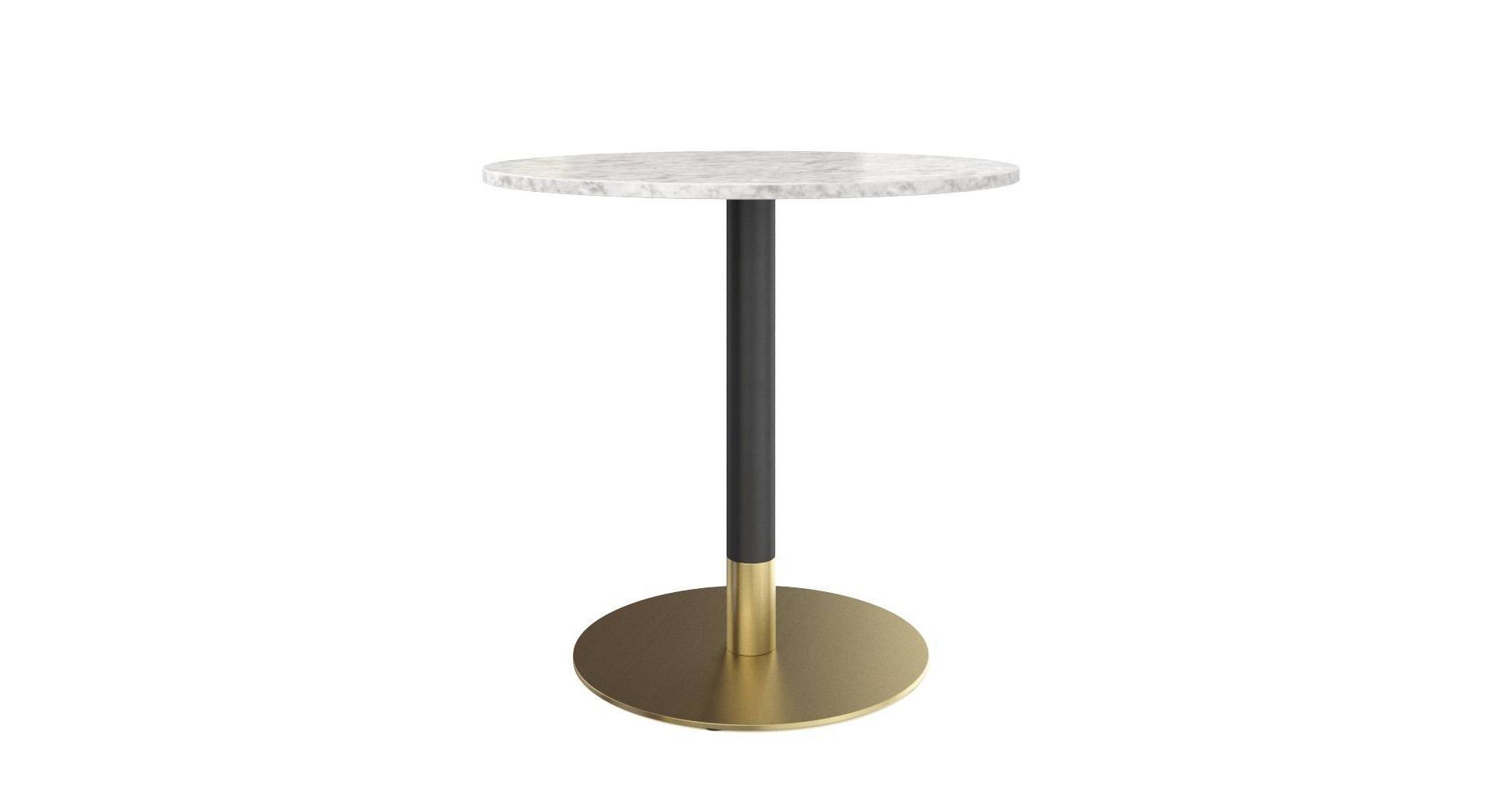 Nathan James Bistro Dining Table Faux Marble and Black Metal/Gold: Round, Pedestal Base, 2-Seater, 31" Width