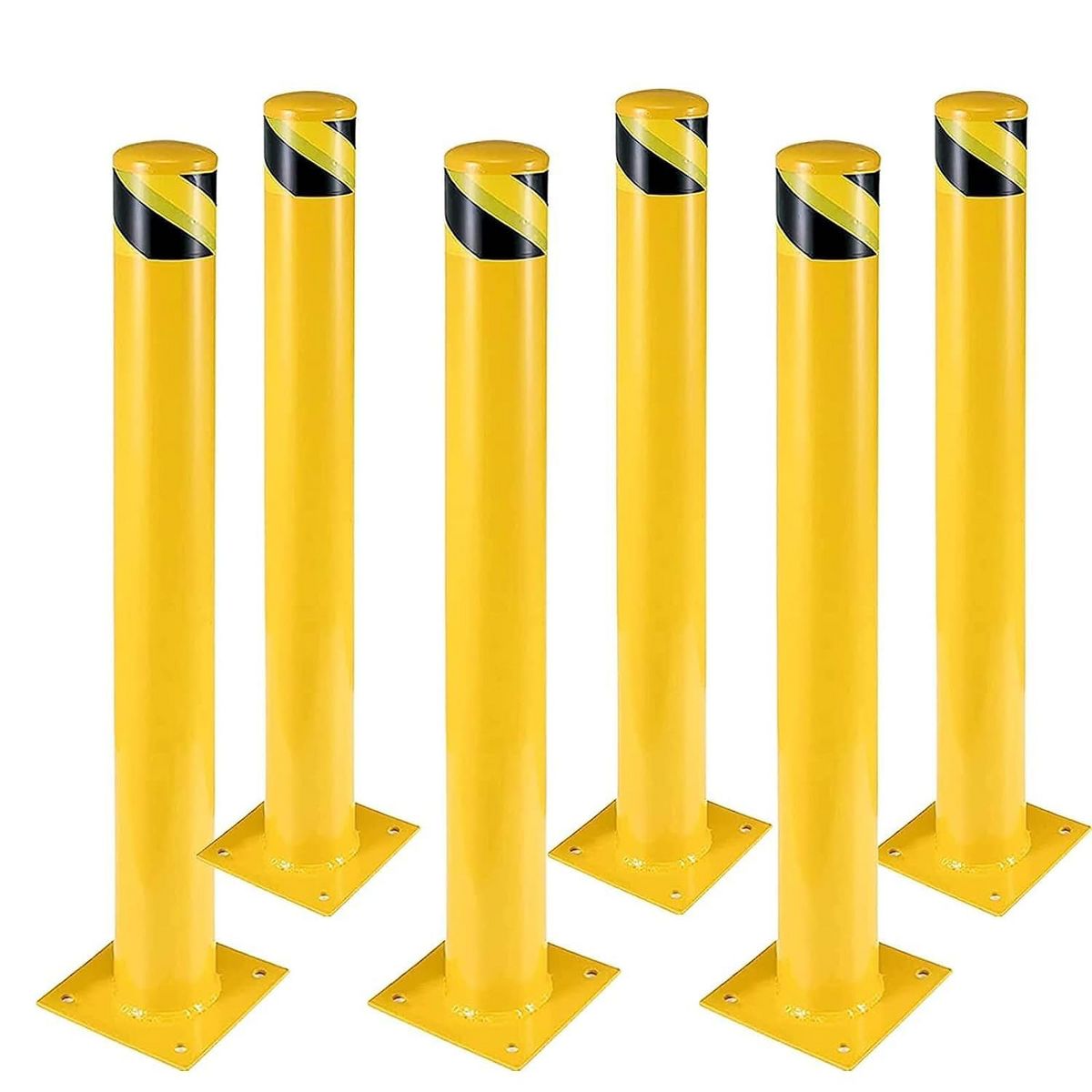 Safety Bollard 36 Inch Steel Post 6 Pack, Heavy Duty Parking Barrier with Anchor Bolts for Driveway Traffic Contro