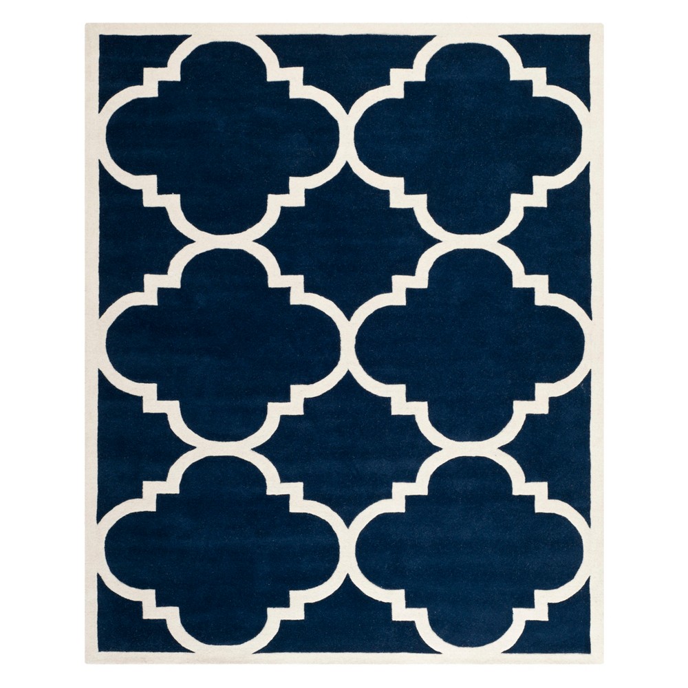 8'9inx12' Penny Quatrefoil Design Tufted Accent Rug Dark Blue/Ivory - Safavieh