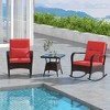 Tangkula 3 Piece Outdoor Rocking Set Rattan Rocker Chairs w/ Tempered Glass Coffee Table Red - 3 of 4
