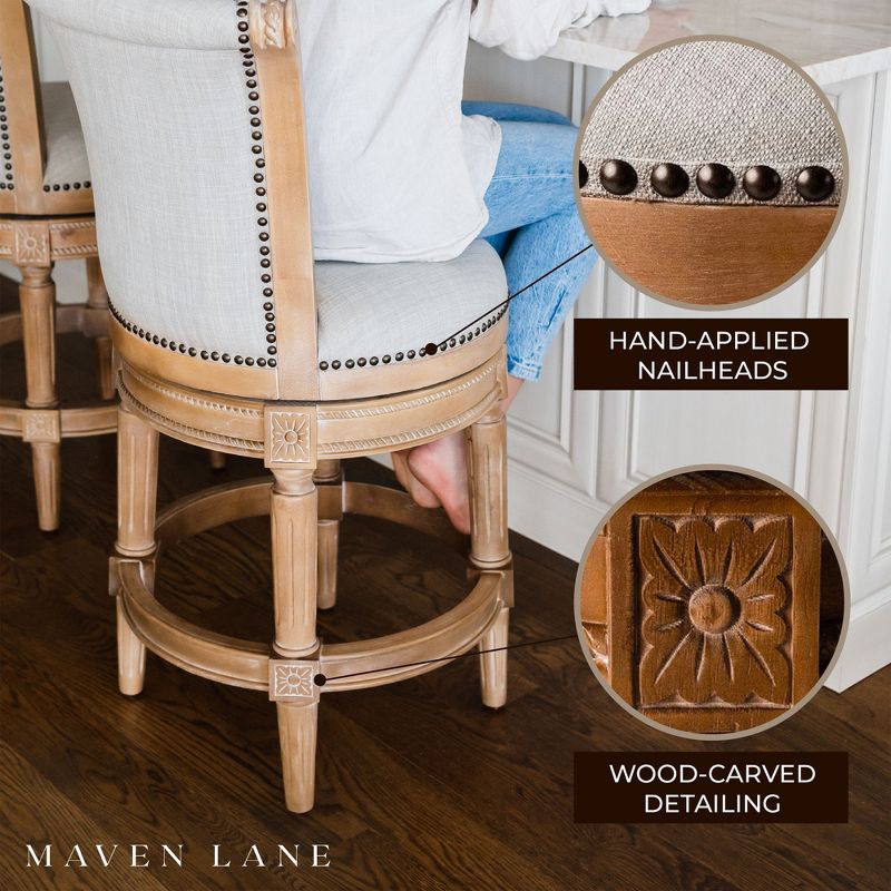 Maven Lane Wooden Swivel Upholstered Kitchen Stool, Set of 4, 2 of 7